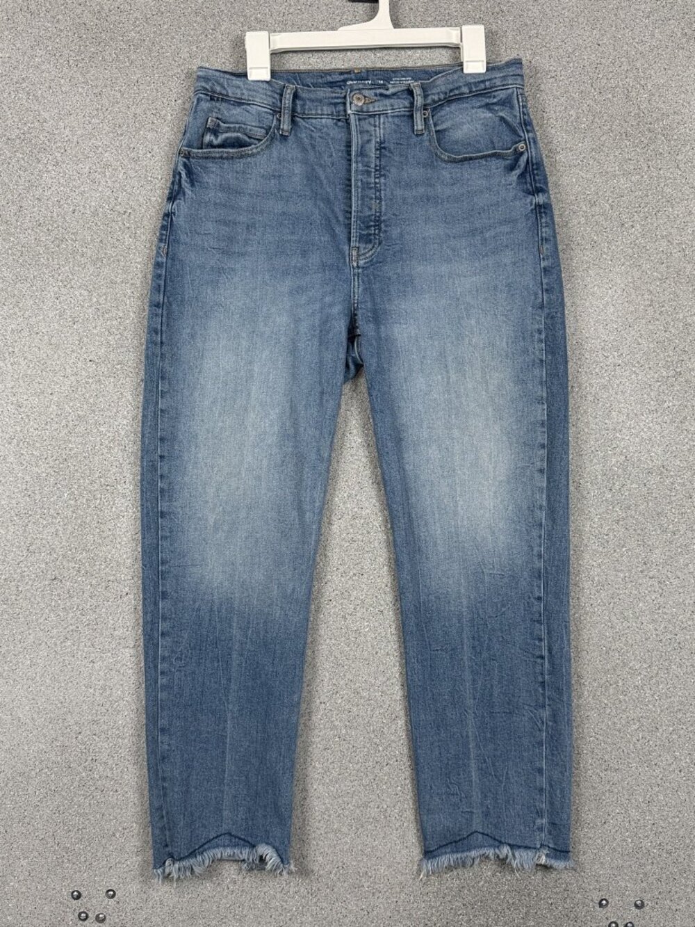 Old Navy Sky-Hi Straight Womens Jeans 14 High Waisted Raw Hem Blue Stretch Denim